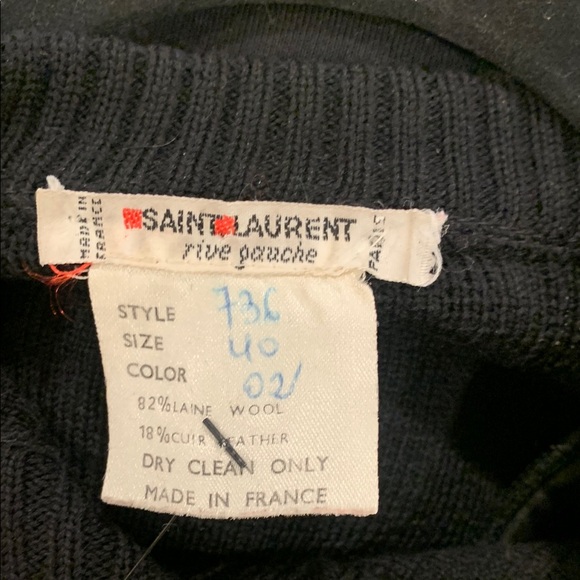 VINTAGE 70s 80s  Yves St. Laurent Rive Gauche leather wool cardigan sweater VGUC - Picture 6 of 6